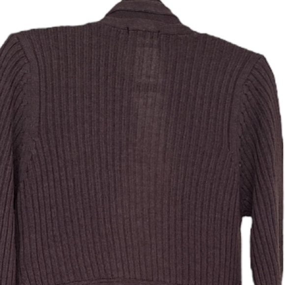 Bianco & Blu Italian Wool Waterfall Cardigan Longline Chunky Ribbed Knit Plum - Picture 5 of 12